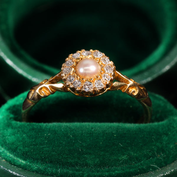 The Antique Edwardian 1901 Pearl and Diamond Cluster Ring