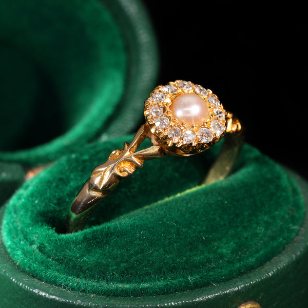 The Antique Edwardian 1901 Pearl and Diamond Cluster Ring