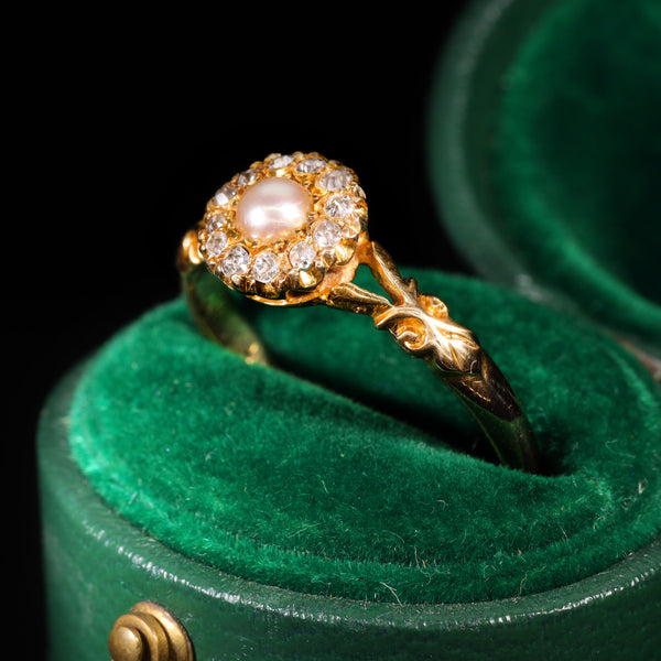 The Antique Edwardian 1901 Pearl and Diamond Cluster Ring