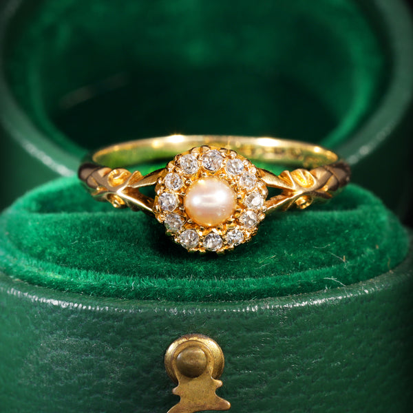 The Antique Edwardian 1901 Pearl and Diamond Cluster Ring