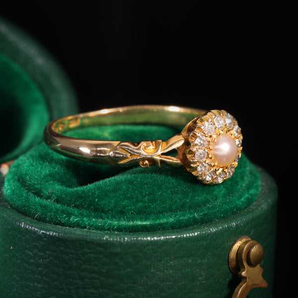 The Antique Edwardian 1901 Pearl and Diamond Cluster Ring