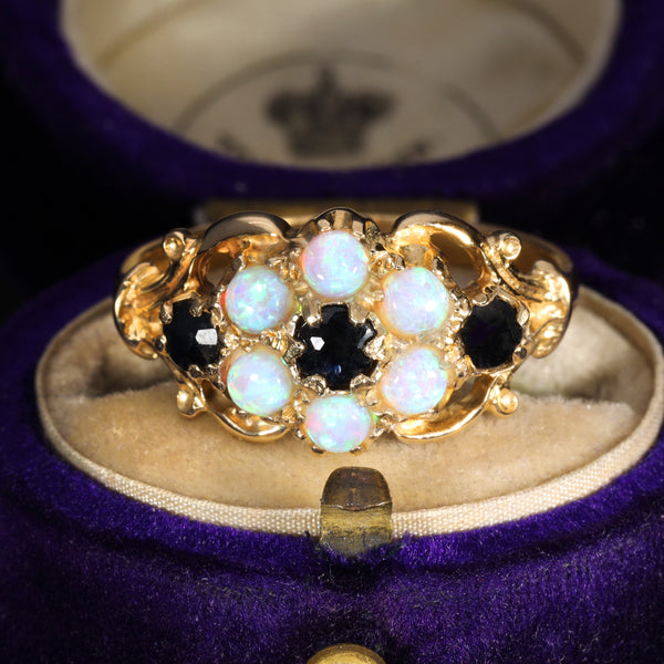 The Vintage Opal and Sapphire Bloom Ring