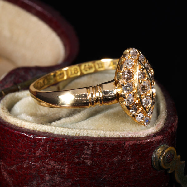 The Antique 1894 Diamond Salt and Pepper Navette Ring