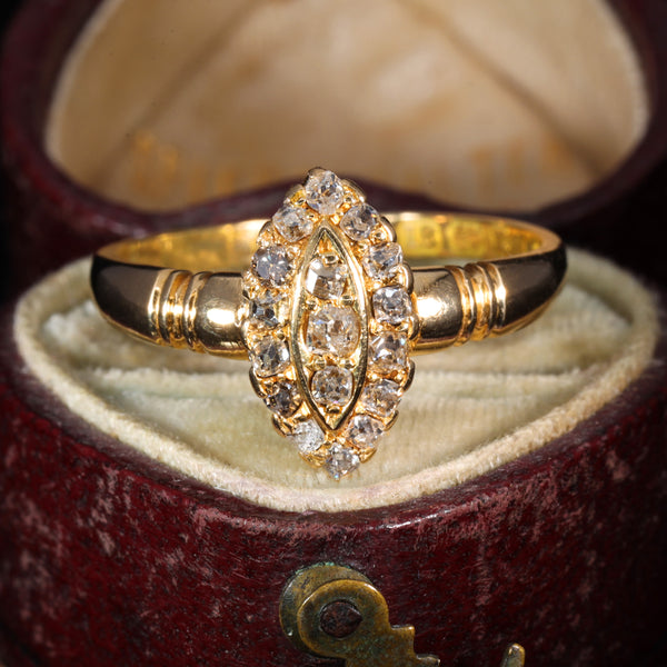 The Antique 1894 Diamond Salt and Pepper Navette Ring