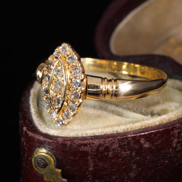 The Antique 1894 Diamond Salt and Pepper Navette Ring