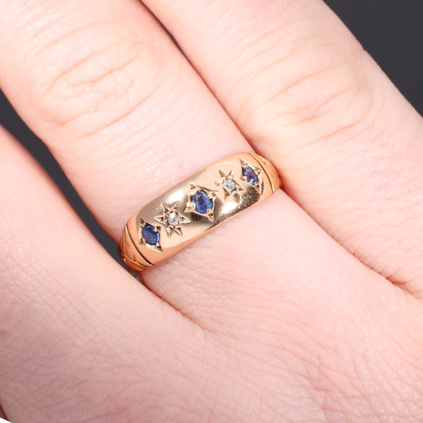 The Antique Edwardian 1901 Sapphire and Diamond Starburst Ring