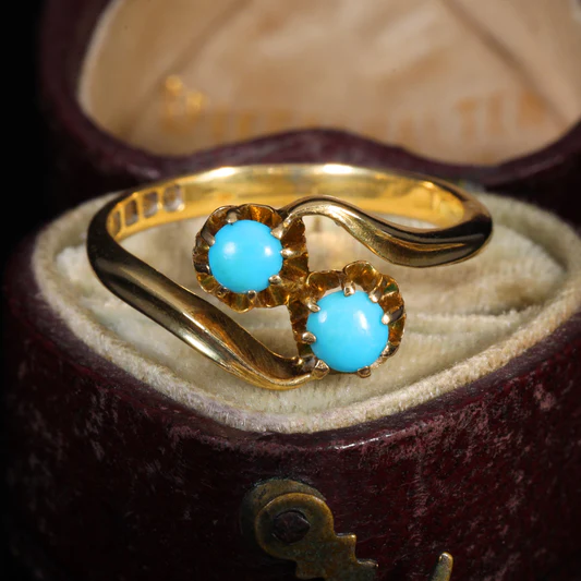 The Antique Victorian 1893 Turquoise Toi Et Moi Ring