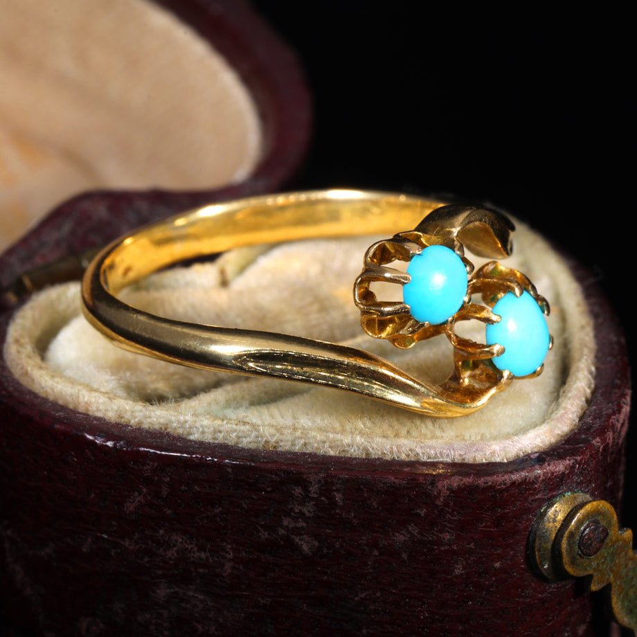 The Antique Victorian 1893 Turquoise Toi Et Moi Ring