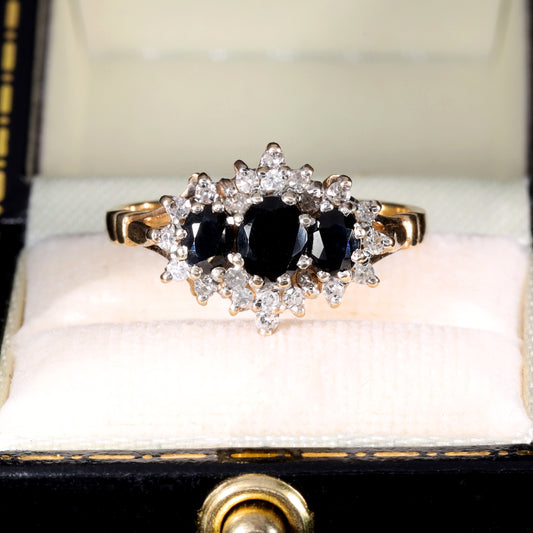 The Vintage 1992 Sapphire and Diamond Cluster Ring