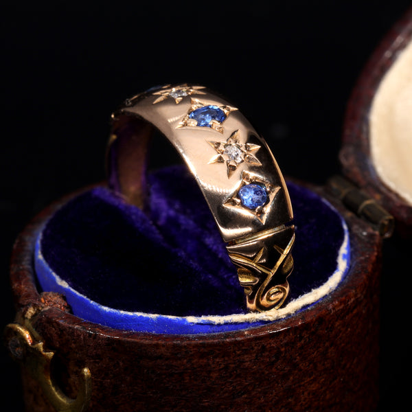 The Antique Edwardian 1901 Sapphire and Diamond Starburst Ring