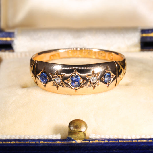 The Antique Edwardian 1901 Sapphire and Diamond Starburst Ring