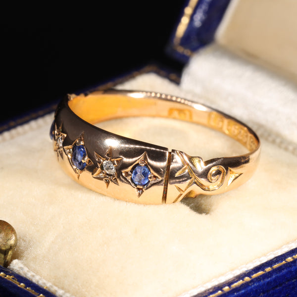 The Antique Edwardian 1901 Sapphire and Diamond Starburst Ring