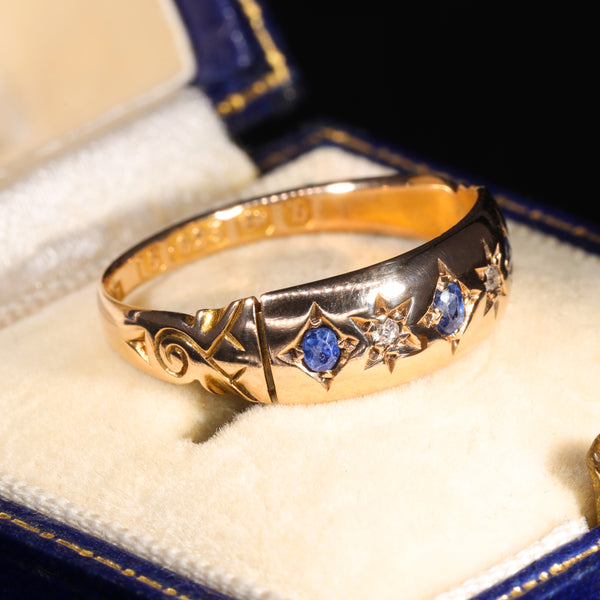 The Antique Edwardian 1901 Sapphire and Diamond Starburst Ring