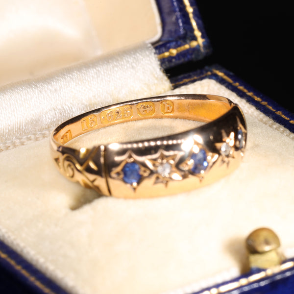 The Antique Edwardian 1901 Sapphire and Diamond Starburst Ring