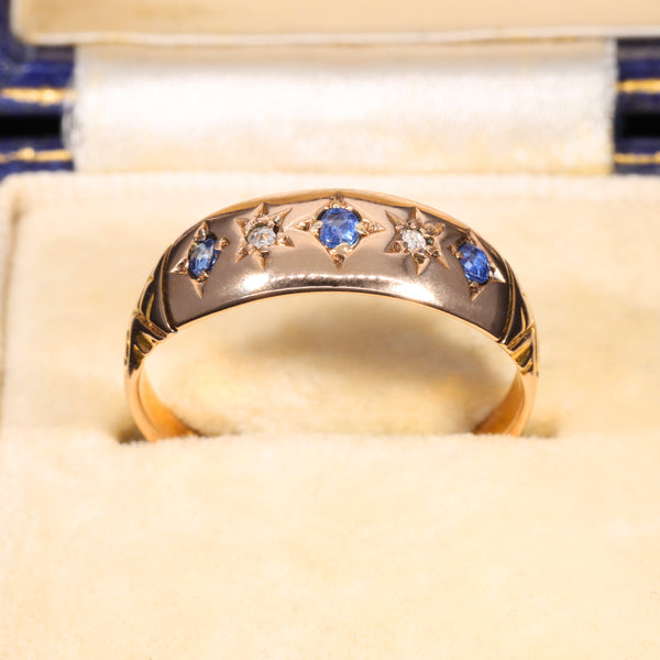 The Antique Edwardian 1901 Sapphire and Diamond Starburst Ring