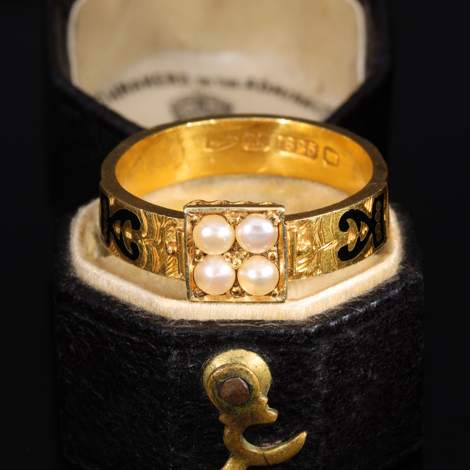 The Antique Victorian 1881 Pearl Mourning Ring