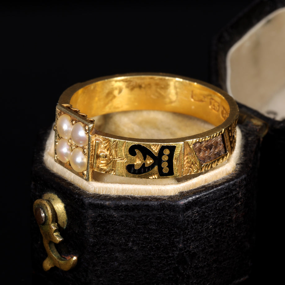 The Antique Victorian 1881 Pearl Mourning Ring