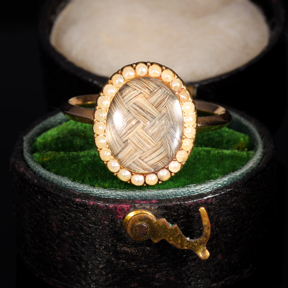The Antique Georgian 1777 Pearl and Hairwork Mourning Ring