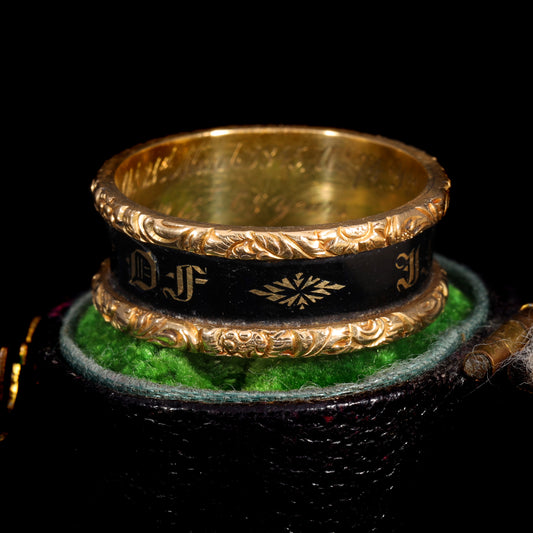 The Antique Victorian 1837 'In Memory Of' 18ct Gold Engraved Mourning Ring