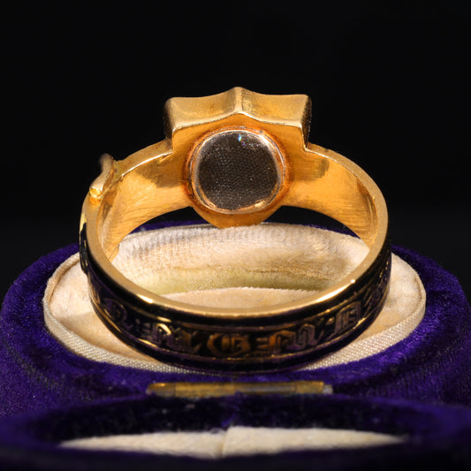 The Antique Victorian 1867 Banded Onyx Buckle Mourning Ring