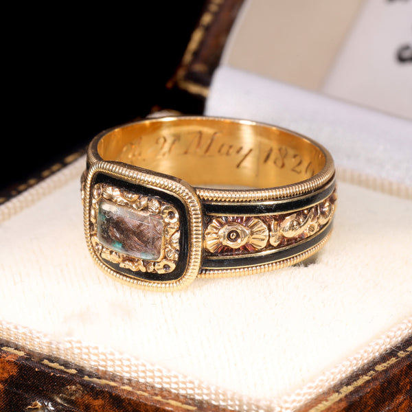 The Antique Georgian 1820 Hairwork and Enamel Mourning Ring