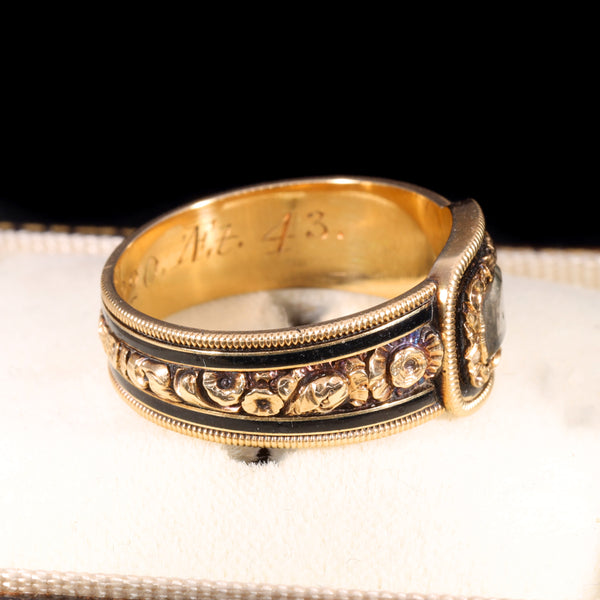 The Antique Georgian 1820 Hairwork and Enamel Mourning Ring