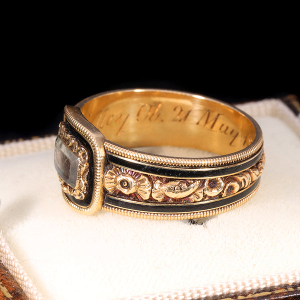 The Antique Georgian 1820 Hairwork and Enamel Mourning Ring