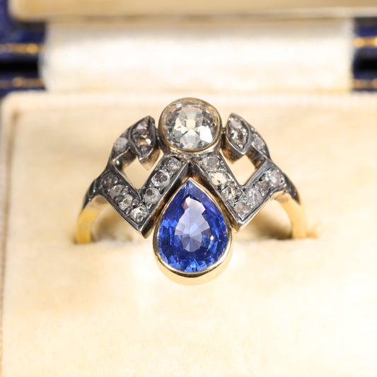 The Antique Sapphire and Old Cut Diamond Tiara Ring