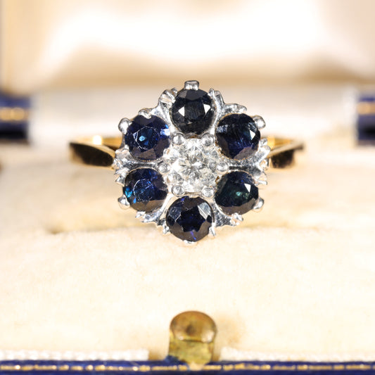 The Vintage 1980 Sapphire and Diamond Cluster Daisy Ring