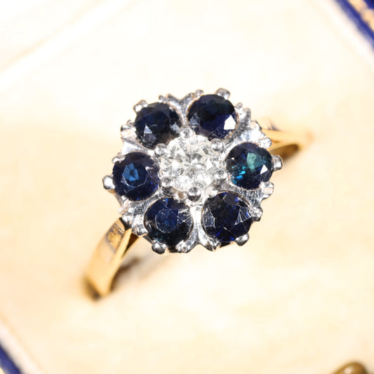 The Vintage 1980 Sapphire and Diamond Cluster Daisy Ring