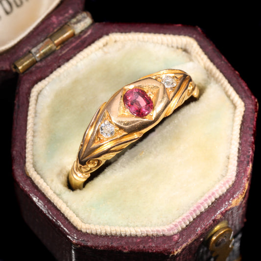 The Antique 1901 Ruby and Old Cut Diamond Ornate Ring