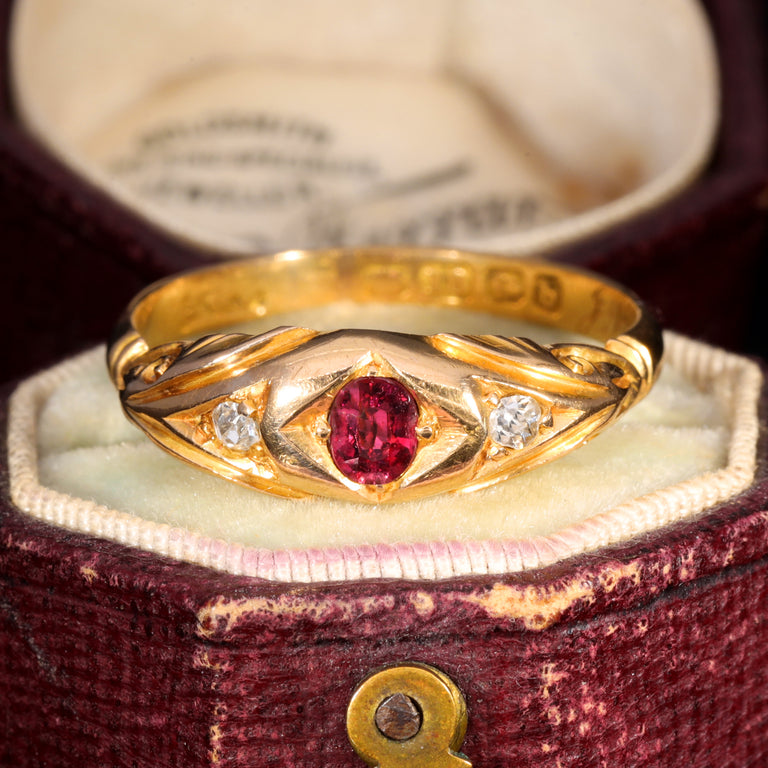 The Antique 1901 Ruby and Old Cut Diamond Ornate Ring
