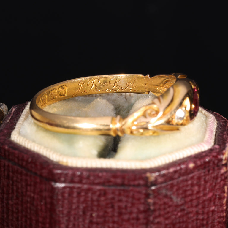 The Antique 1901 Ruby and Old Cut Diamond Ornate Ring