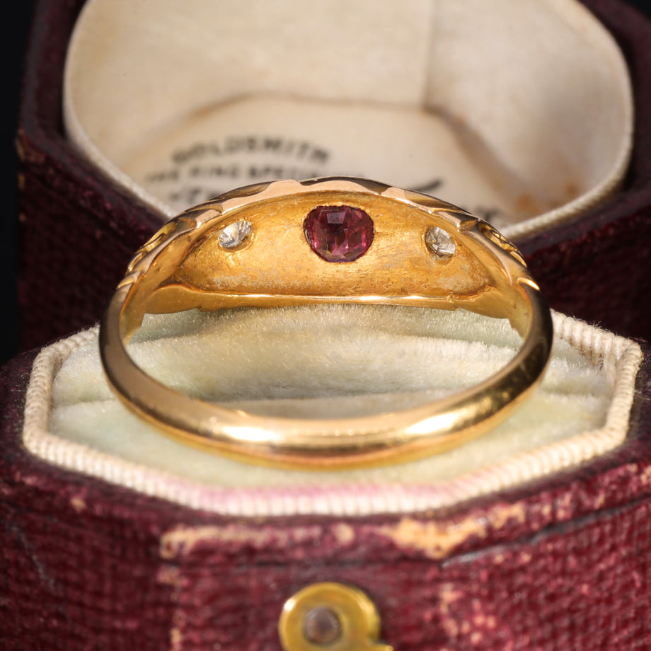 The Antique 1901 Ruby and Old Cut Diamond Ornate Ring