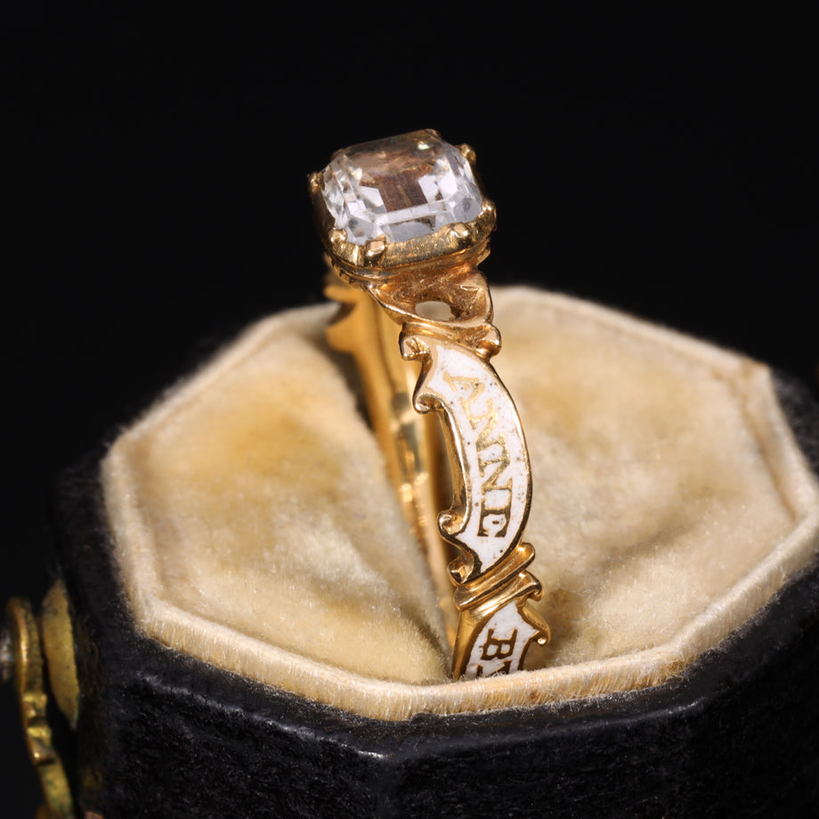 The Antique 1752 Georgian Hairwork Crystal Mourning Ring