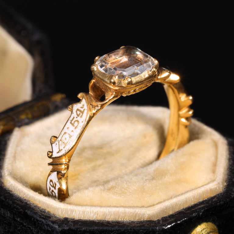 The Antique 1752 Georgian Hairwork Crystal Mourning Ring