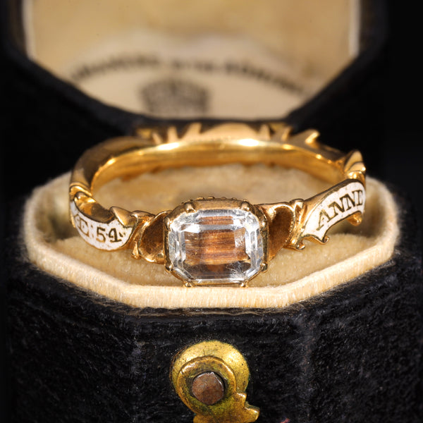 The Antique 1752 Georgian Hairwork Crystal Mourning Ring