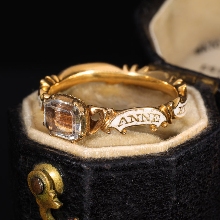 The Antique 1752 Georgian Hairwork Crystal Mourning Ring