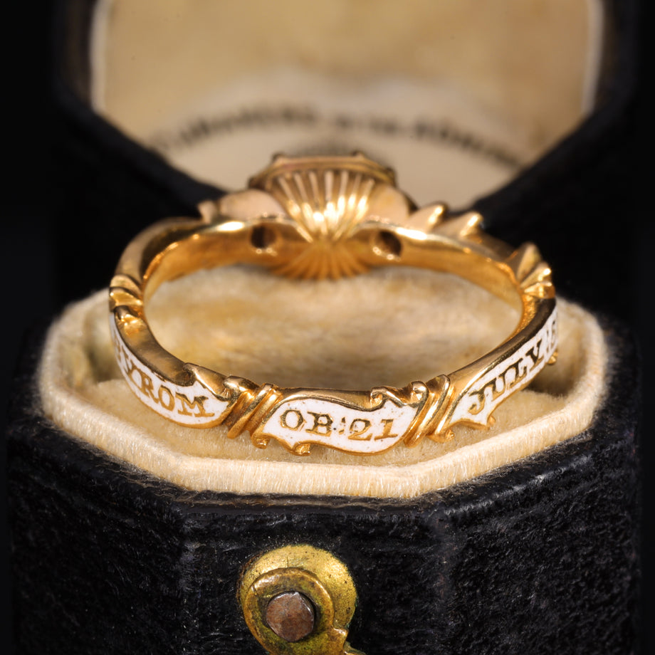 The Antique 1752 Georgian Hairwork Crystal Mourning Ring