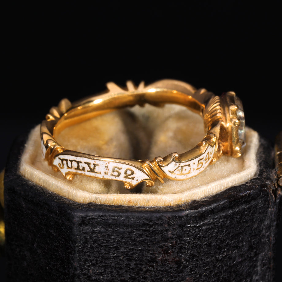 The Antique 1752 Georgian Hairwork Crystal Mourning Ring
