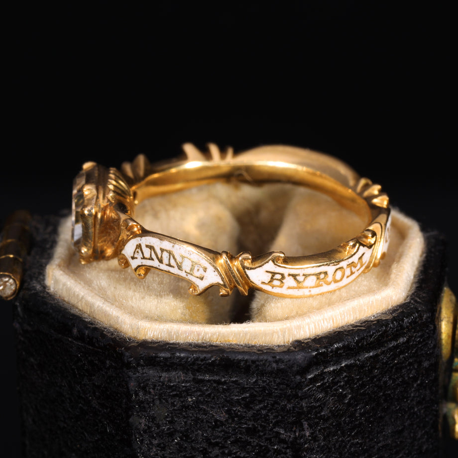 The Antique 1752 Georgian Hairwork Crystal Mourning Ring