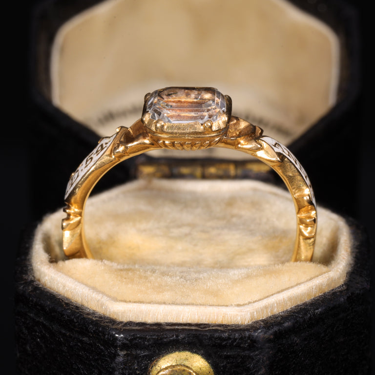 The Antique 1752 Georgian Hairwork Crystal Mourning Ring