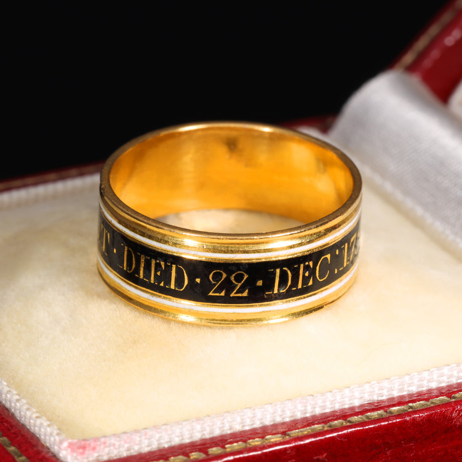 The Antique Georgian 1799 Black and White Enamelled Mourning Ring