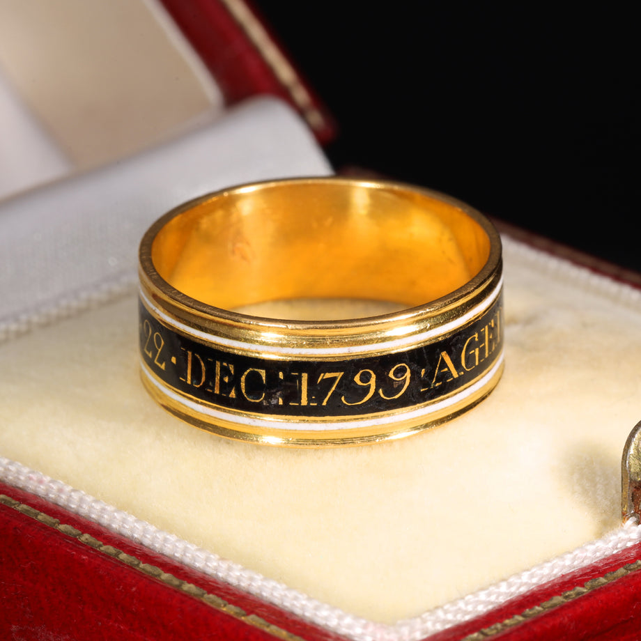 The Antique Georgian 1799 Black and White Enamelled Mourning Ring
