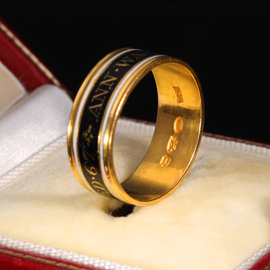 The Antique Georgian 1799 Black and White Enamelled Mourning Ring