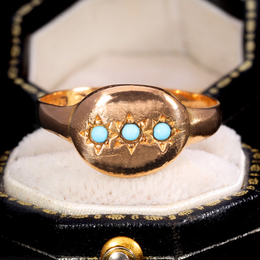 The Antique Victorian 1885 Three Turquoise Celestial Ring