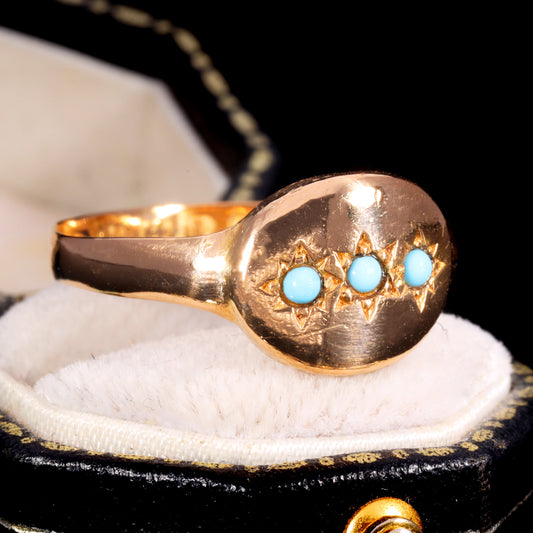 The Antique Victorian 1885 Three Turquoise Celestial Ring