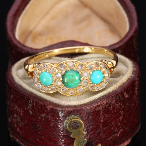 The Antique 1914 Three Turquoise and Old Cut Diamond Ring
