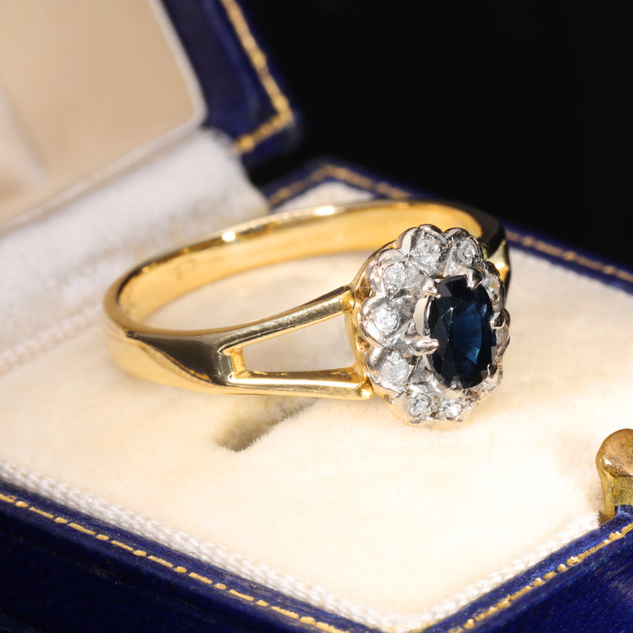 The Vintage 1983 Sapphire and Diamond Cluster Floral Ring