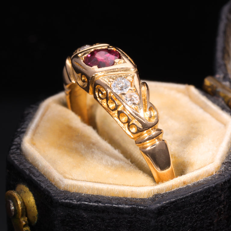 The Antique 1905 Ruby and Old Cut Diamond Ring